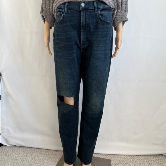 NWT 7 For All Mankind Easy Slim High Rise Blue Jeans Women's Size 31 Ripped Knee - Picture 5 of 12